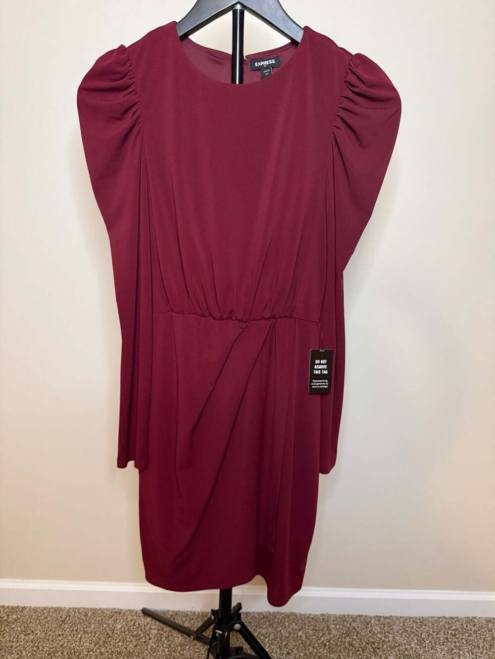 Express Women's Burgundy Puff Sleeve Wrap-Front Dress Size XS
